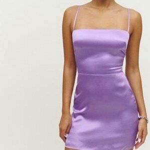 Reformation Kosta purple silk mini dress